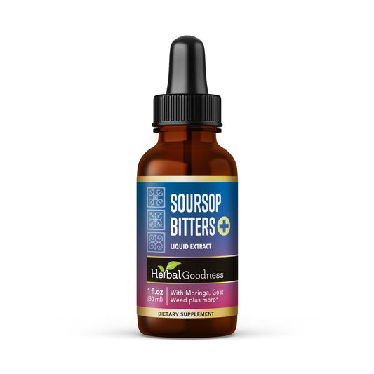 Herbal Goodness Soursop Bitters Drops bottle front for detox support.