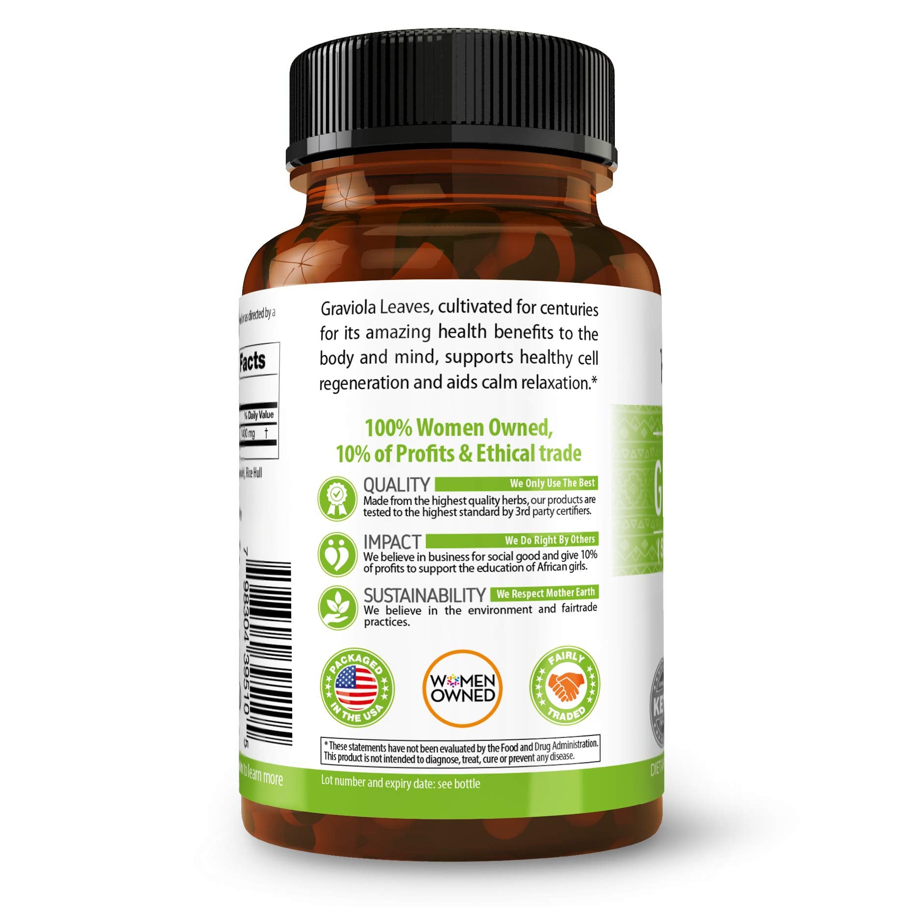 Herbal Goodness Soursop capsules pour for easy daily use and dosage.