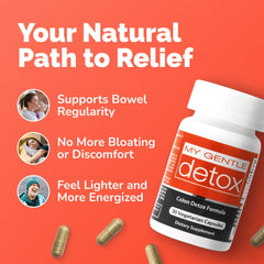 Herbal Nitro My Gentle Detox capsules with glass of water imply an easy nightly routine