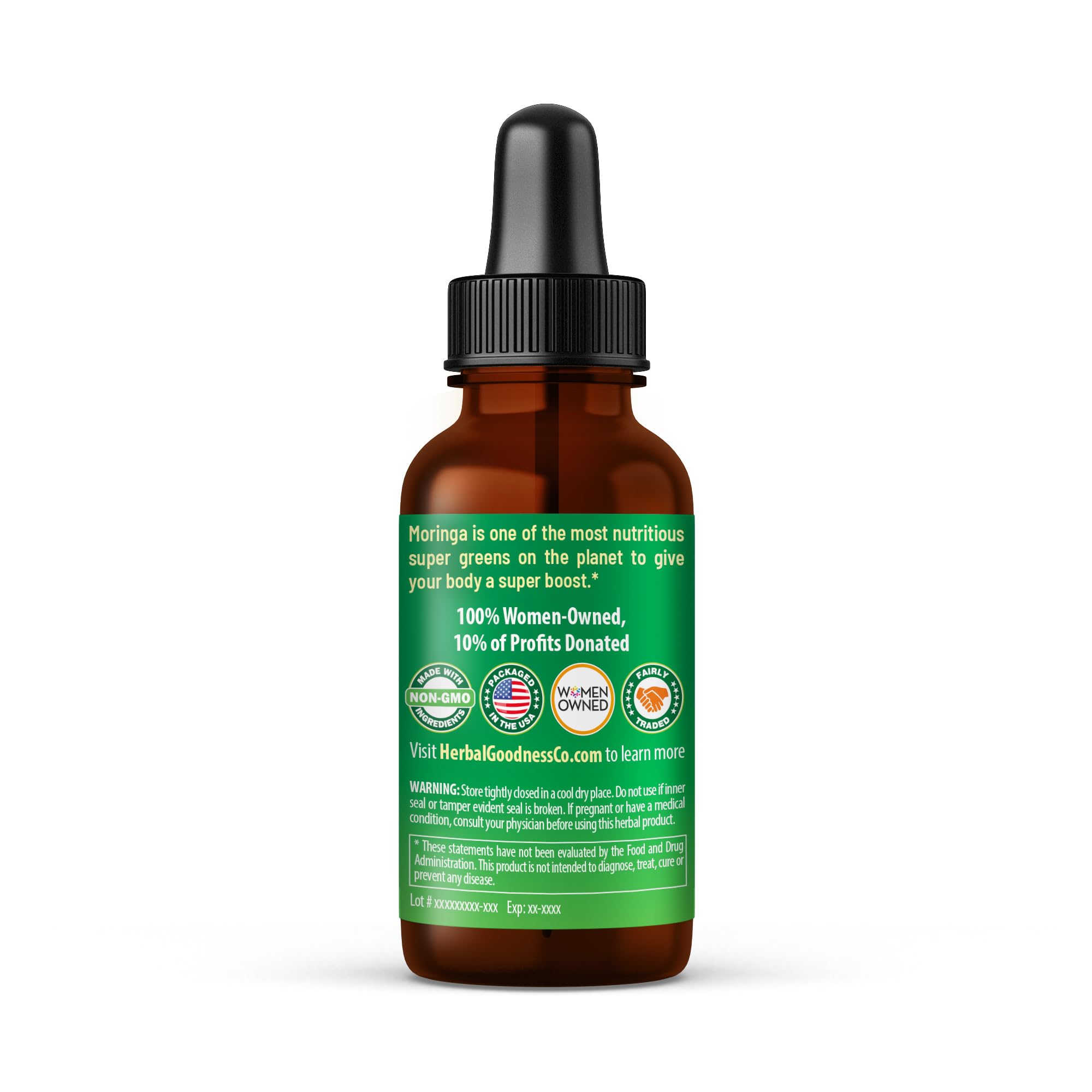Herbal Papaya Moringa Liquid Drops label highlighting organic extract