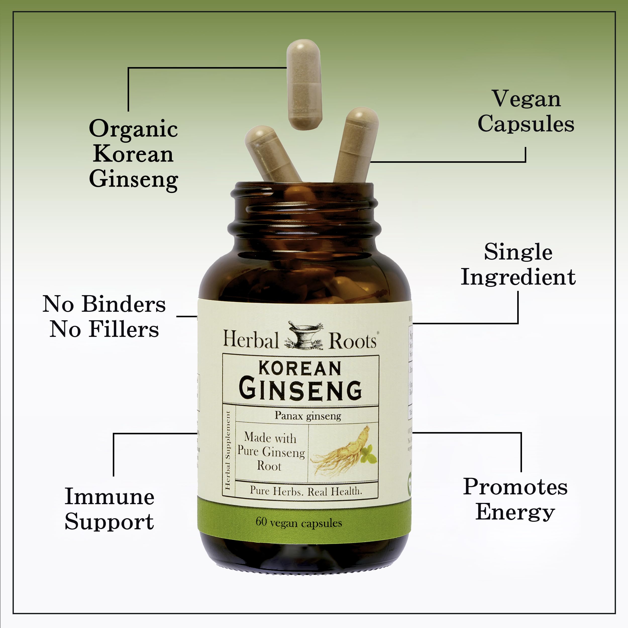 Herbal Roots 60 Vegan Capsules for convenient daily energy support
