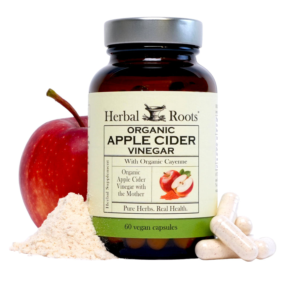 Herbal Roots Apple Cider Vinegar capsules bottle for easy daily use