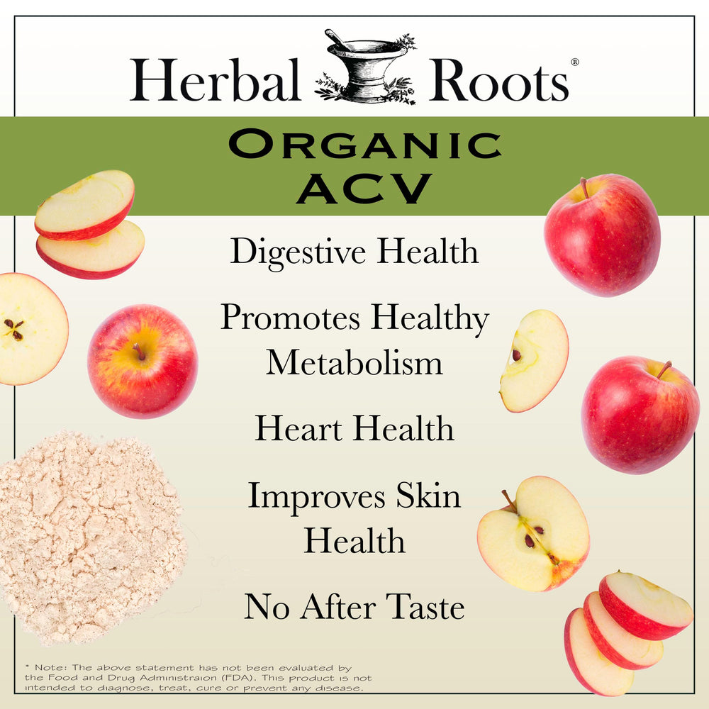 Herbal Roots Apple Cider Vinegar capsules with organic cayenne labeling