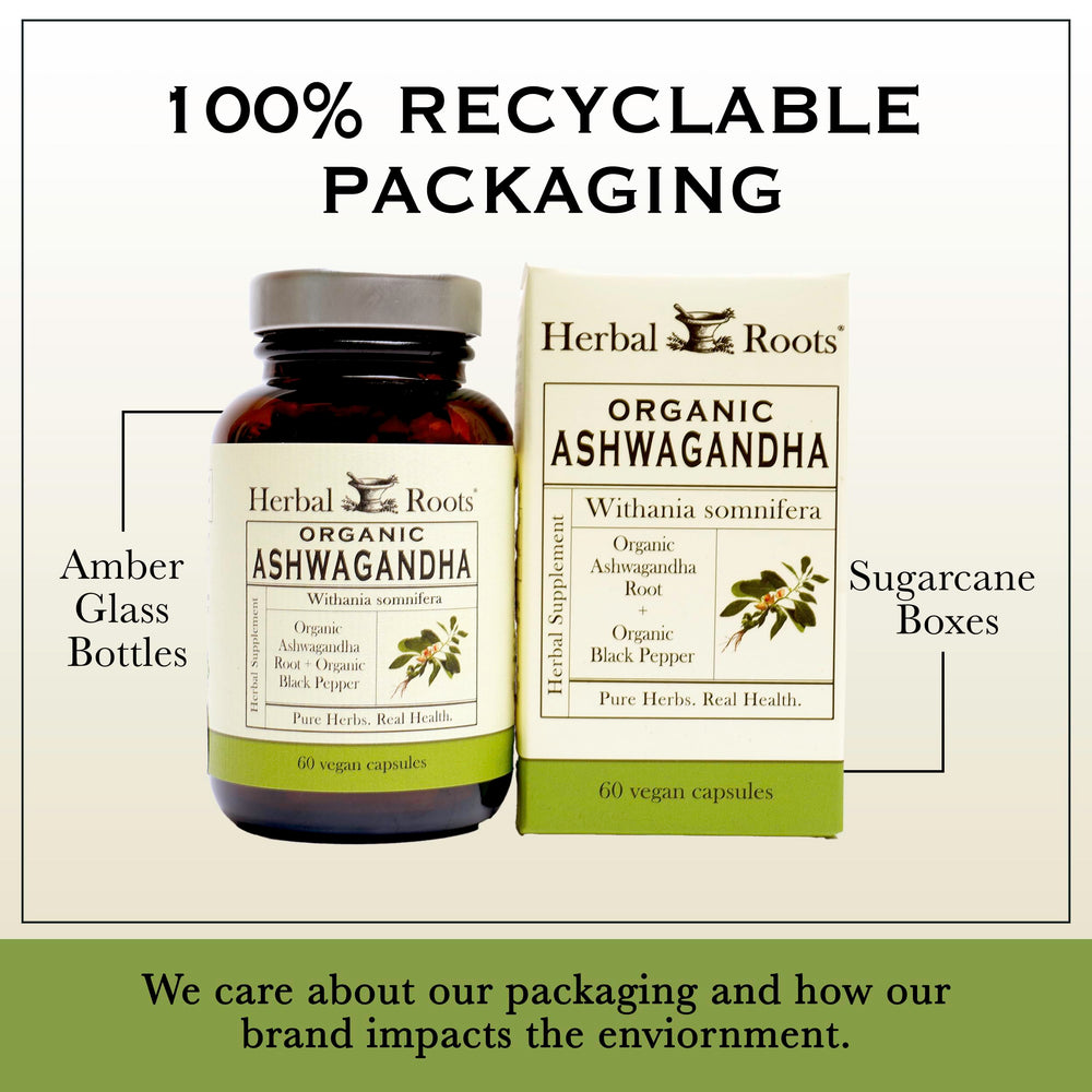 Herbal Roots packaging with Ayurvedic imagery for men and women
