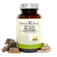 Herbal Roots Black Cohosh bottle 90 capsules for convenient menopause support.