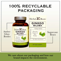 Herbal Roots Ginkgo Biloba capsules on a table for easy daily intake