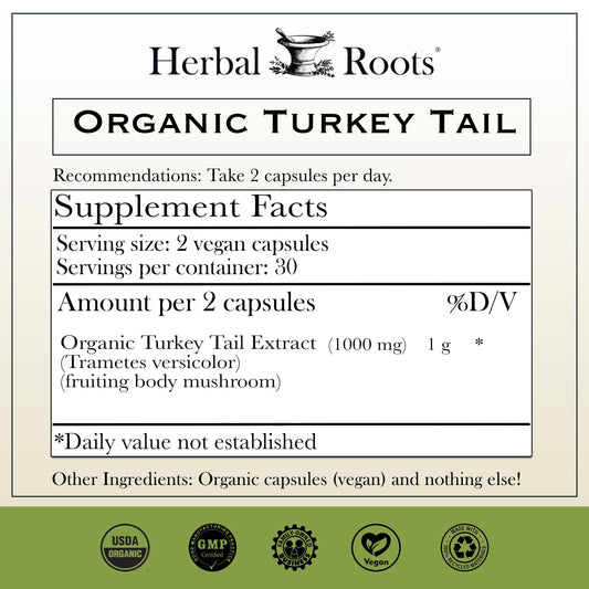 Herbal Roots immune support capsule with turkey tail formula