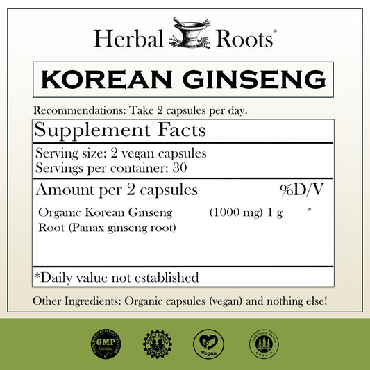 Herbal Roots Organic Korean Ginseng Roots highlighting natural source and purity
