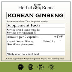 Herbal Roots Organic Korean Ginseng Roots highlighting natural source and purity