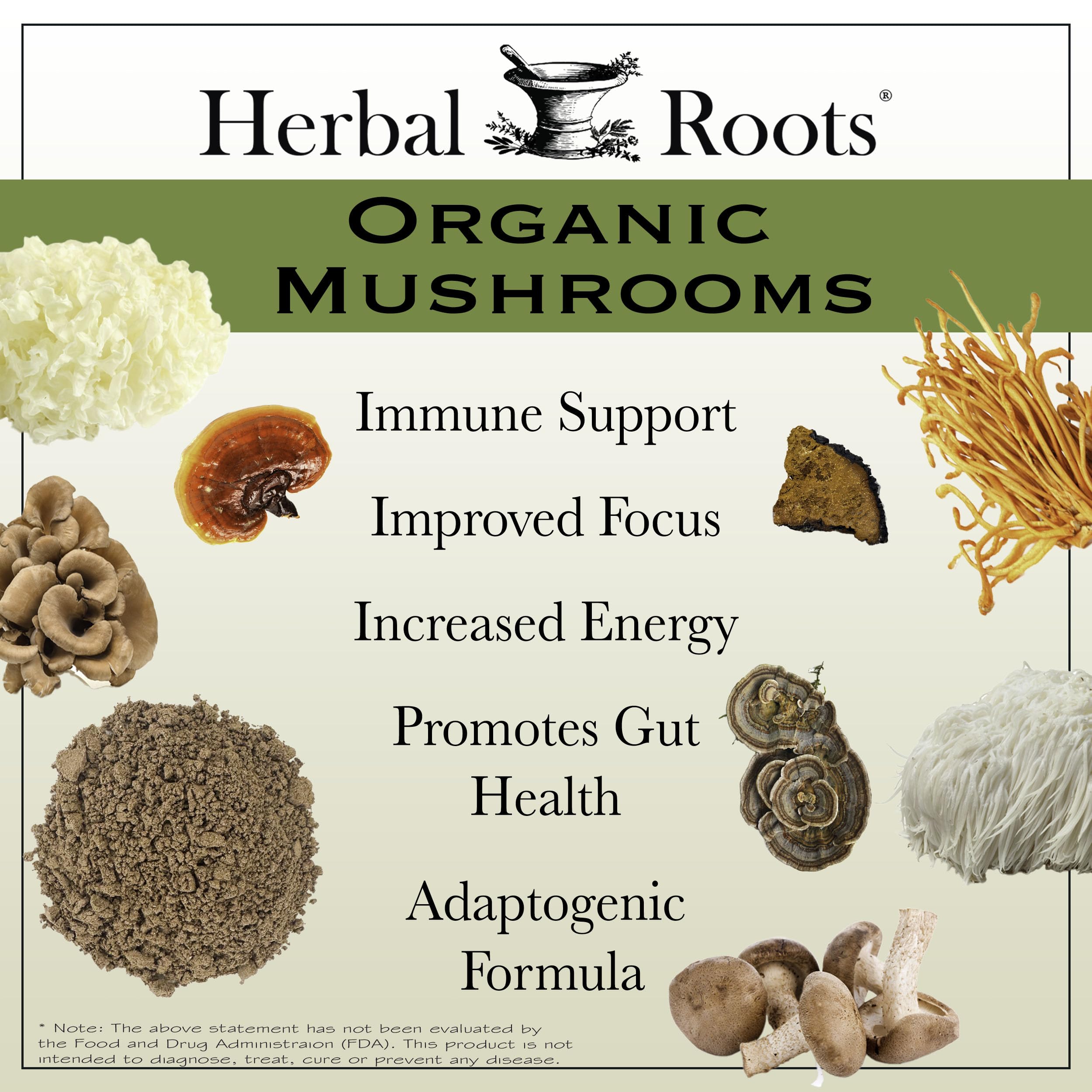 Herbal Roots organic USDA label on packaging emphasizes clean ingredients.