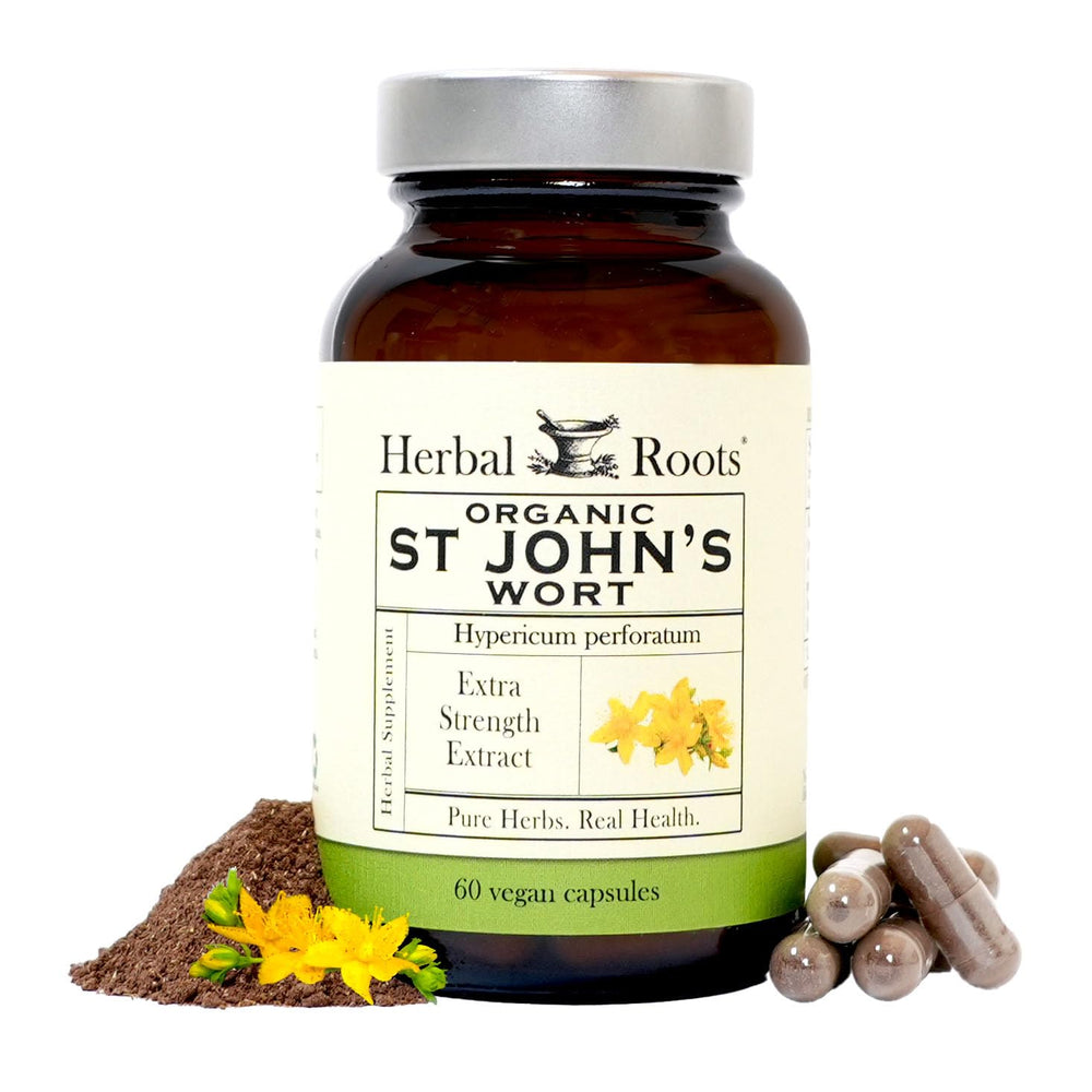 Herbal Roots St John's Wort capsules bottle for daily mood support