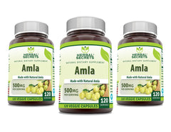Herbal Secrets Amla 500 mg capsules bottle supports daily plant-based wellness.