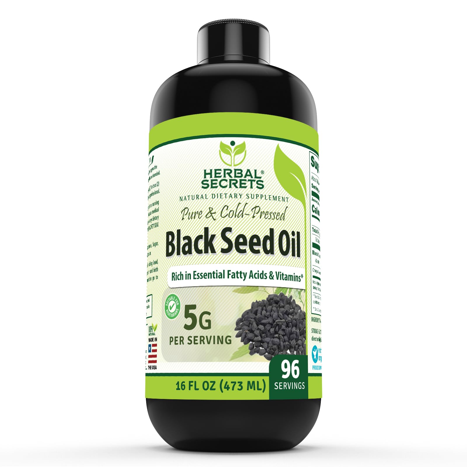 Herbal Secrets Black Seed Oil bottle showing label for daily supplementation