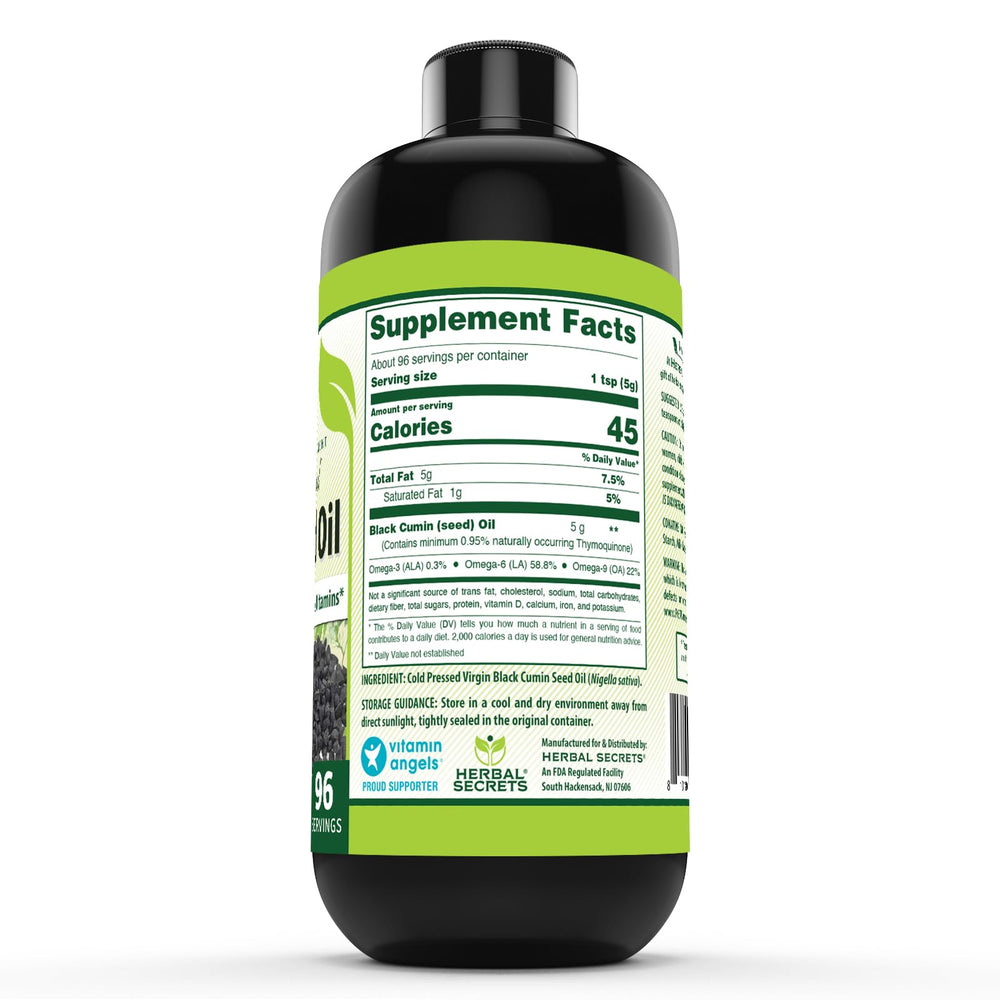 Pouring Herbal Secrets Black Seed Oil for a simple one spoon serving