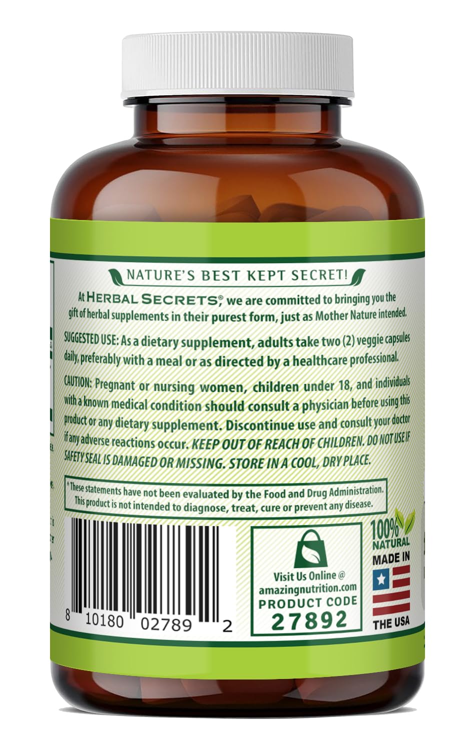 Herbal Secrets Holy Basil 1000mg Made in USA seal image emphasizing purity