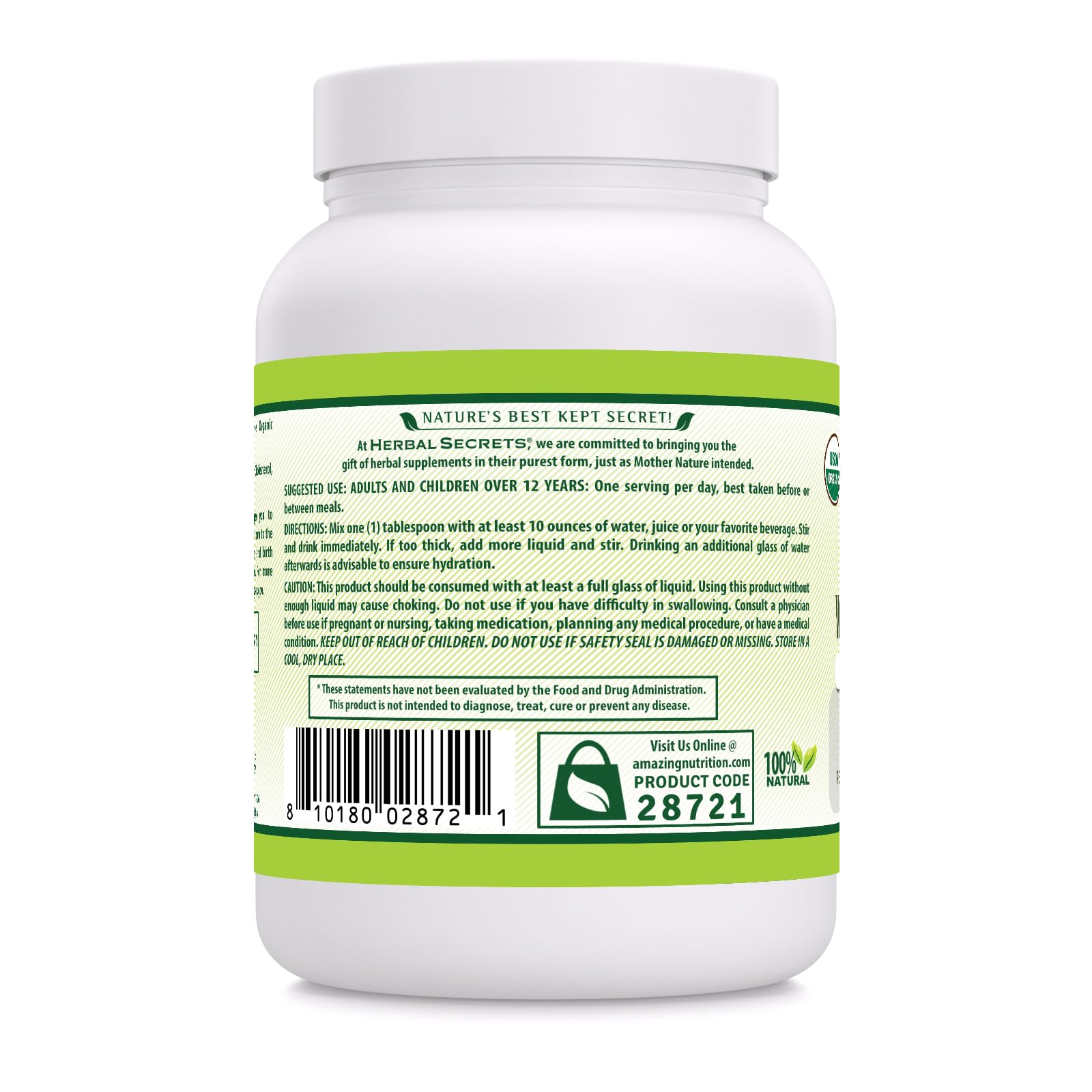Herbal Secrets psyllium husk powder packaging label highlights gluten-free and non-GMO quality