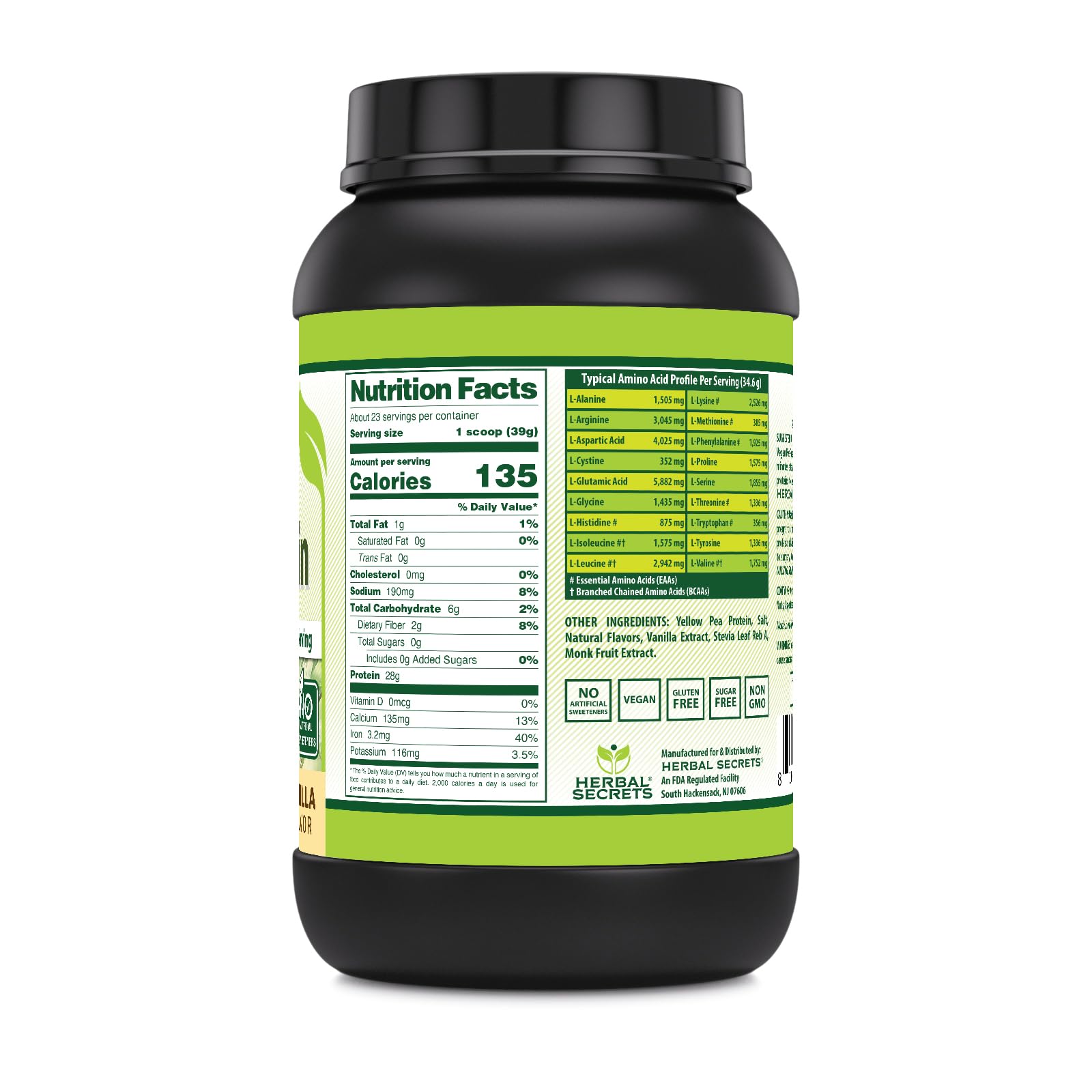 Herbal Secrets Vegan Protein Vanilla pour demonstrates convenient scooping.