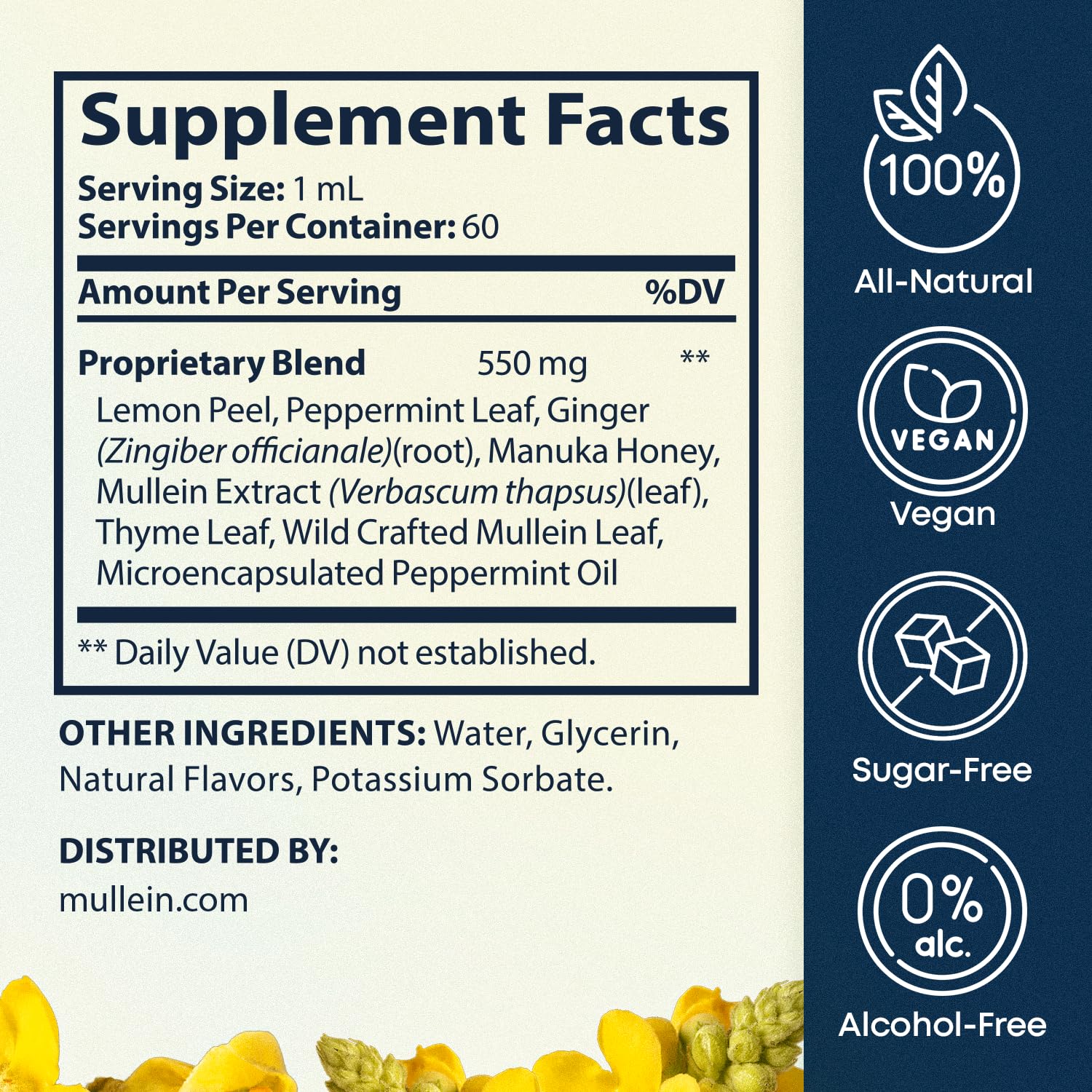 Herbal Tea Therapy BREATHE label closeup highlights peppermint, thyme, mullein ingredients