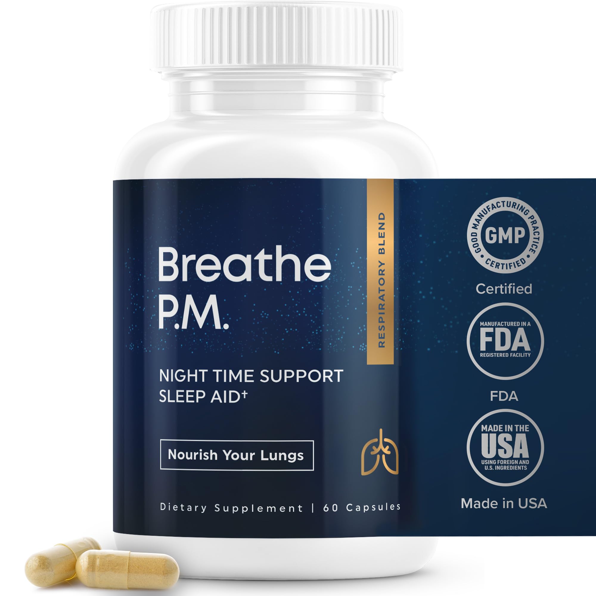 Herbal Tea Therapy BREATHE PM bottle showing nighttime lung support for smokers