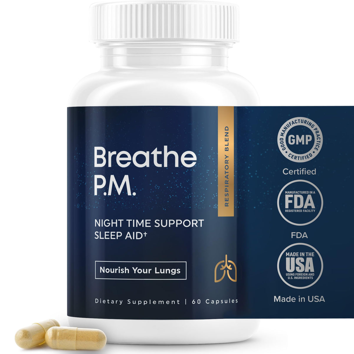 Herbal Tea Therapy BREATHE PM bottle showing nighttime lung support for smokers