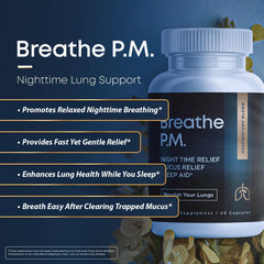Herbal Tea Therapy BREATHE PM capsules for nightly mucus relief and breathing support