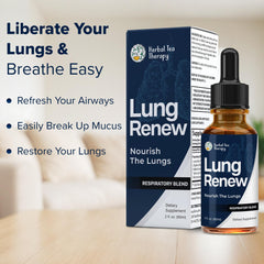 Herbal Tea Therapy Lung Renew amber bottle with clear labeling.