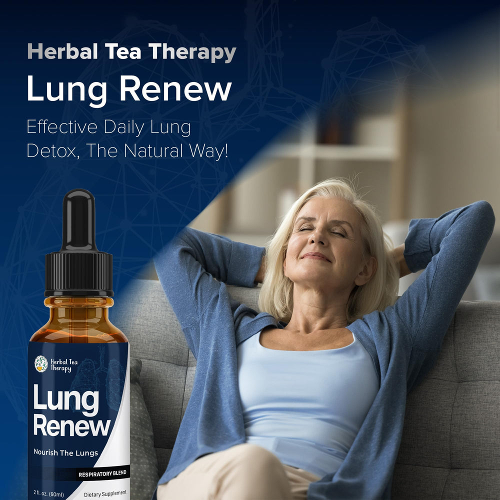 Herbal Tea Therapy Lung Renew lifestyle setup on a bedside table for easy daily use.