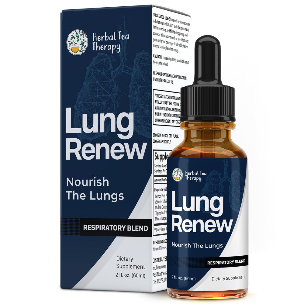 Herbal Tea Therapy Lung Renew bottle with dropper for daily lung support.