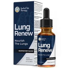Herbal Tea Therapy Lung Renew bottle with dropper for daily lung support.