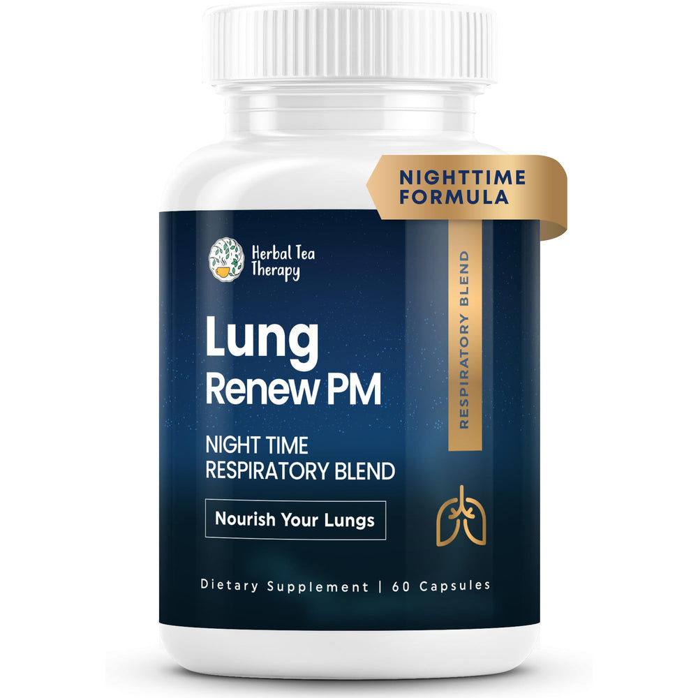 Herbal Tea Therapy Lung Renew PM bottle image for nightly breathing support.