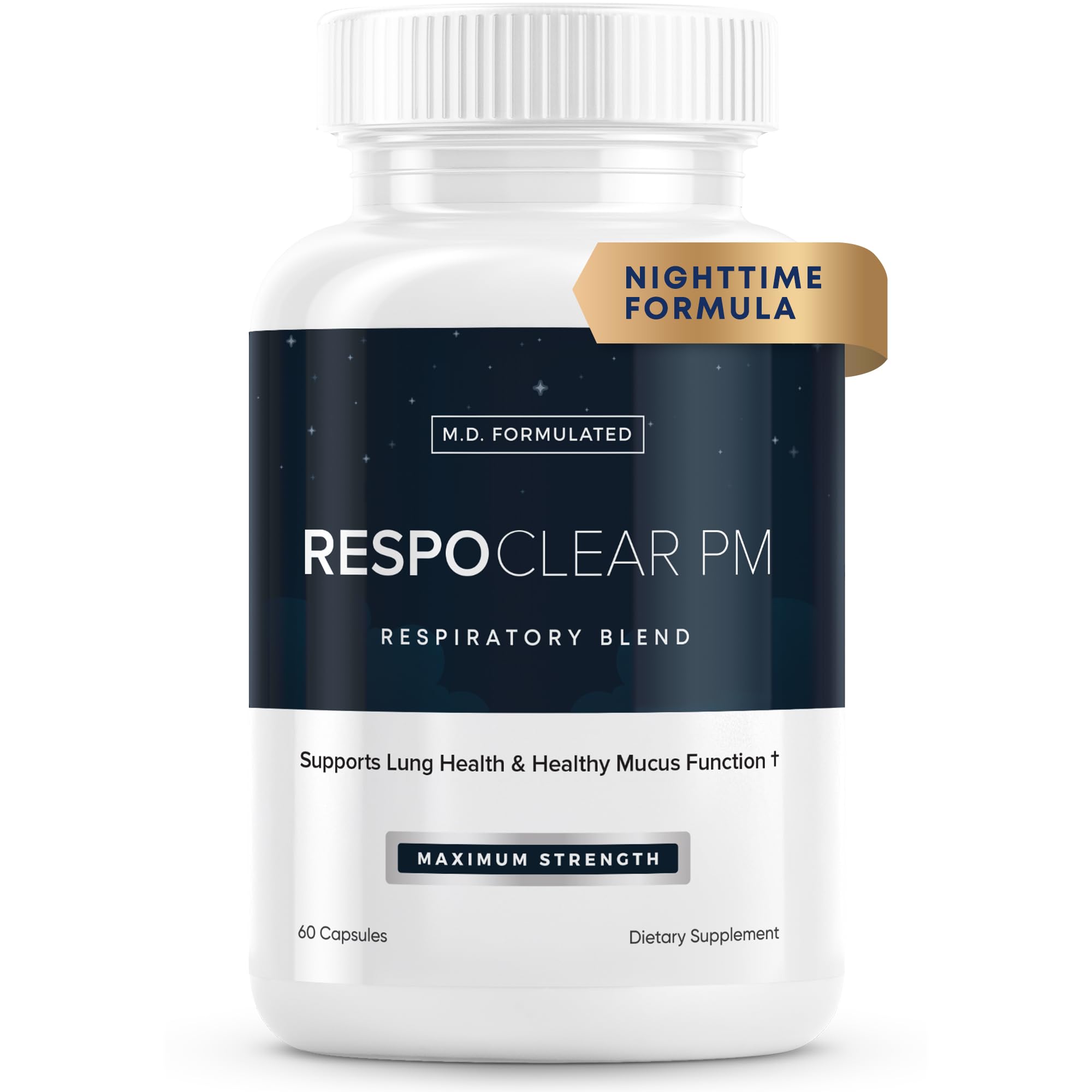 Herbal Tea Therapy RespoClear PM bottle for nighttime respiratory support and sinus relief.