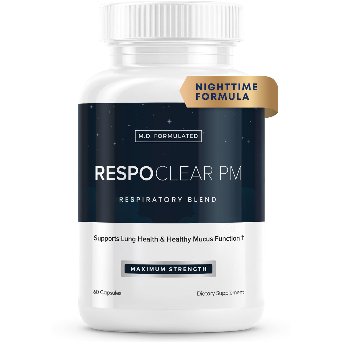 Herbal Tea Therapy RespoClear PM bottle for nighttime respiratory support and sinus relief.