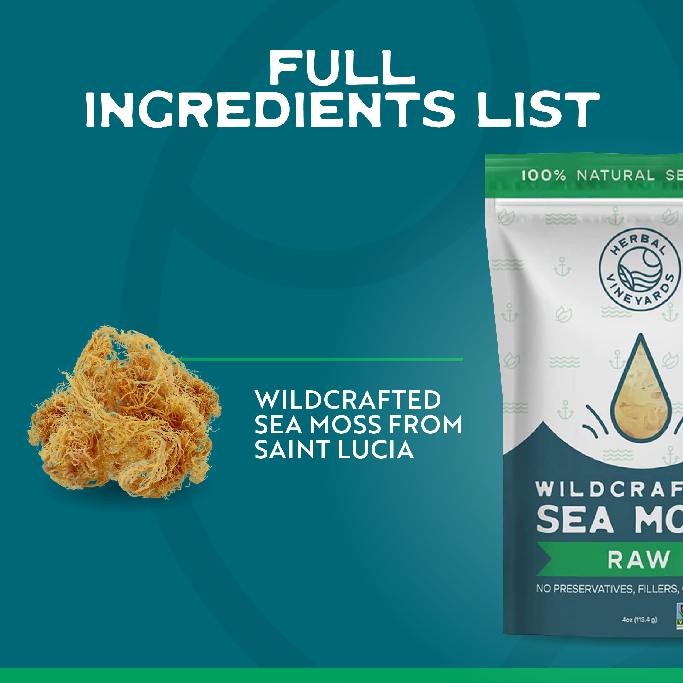 Herbal Vineyards Gold Sea Moss tea mix enhances herbal beverages.