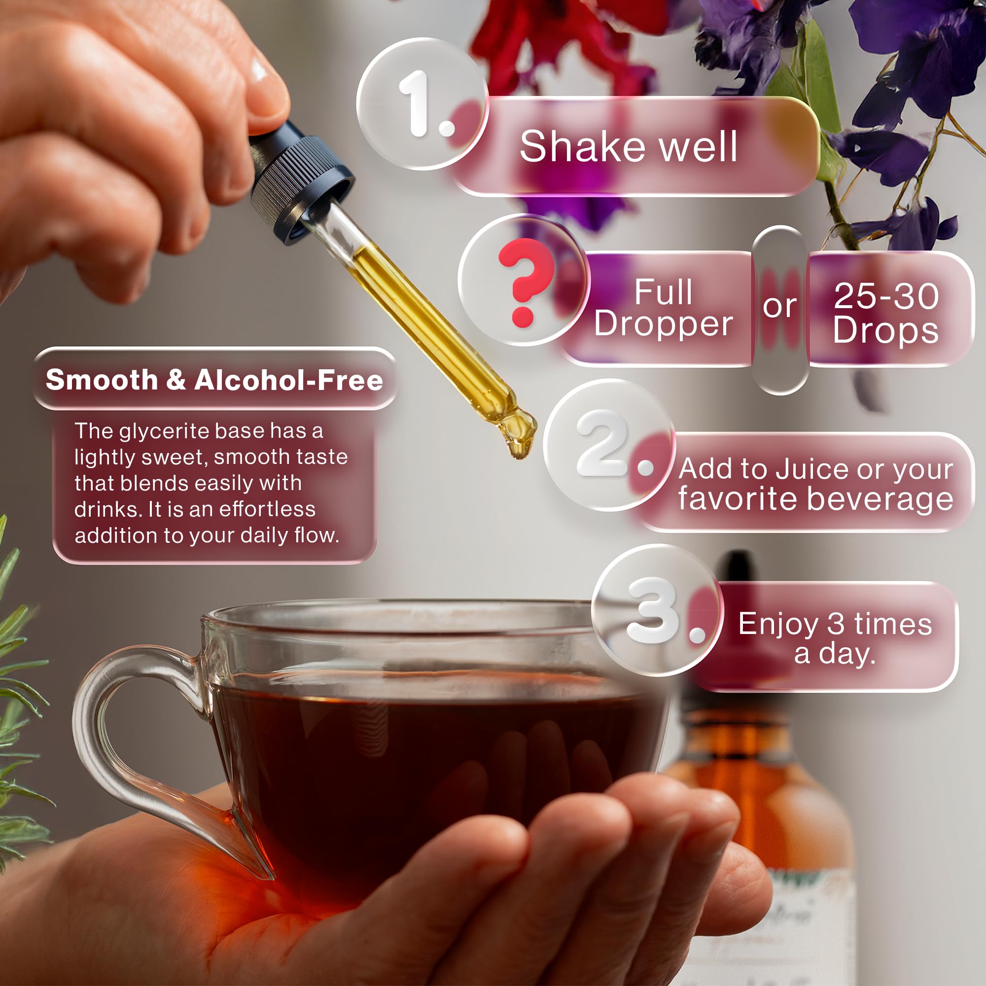 Alcohol-free tincture bottle label highlighting a clean formulation