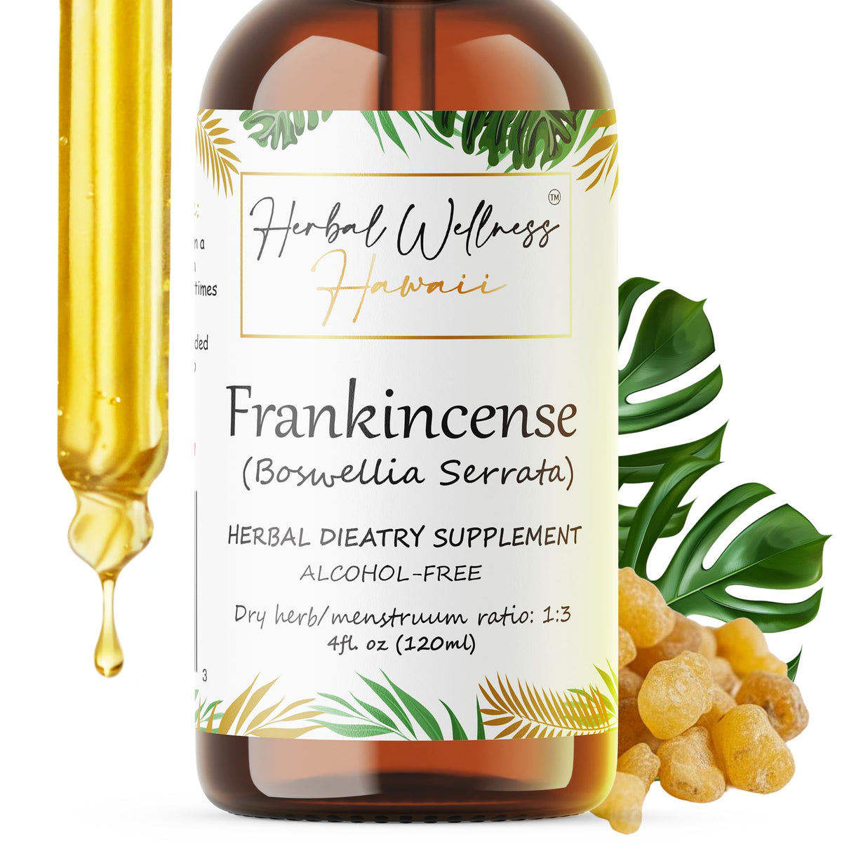 Herbal Wellness Hawaii frankincense liquid extract bottle for daily wellness use