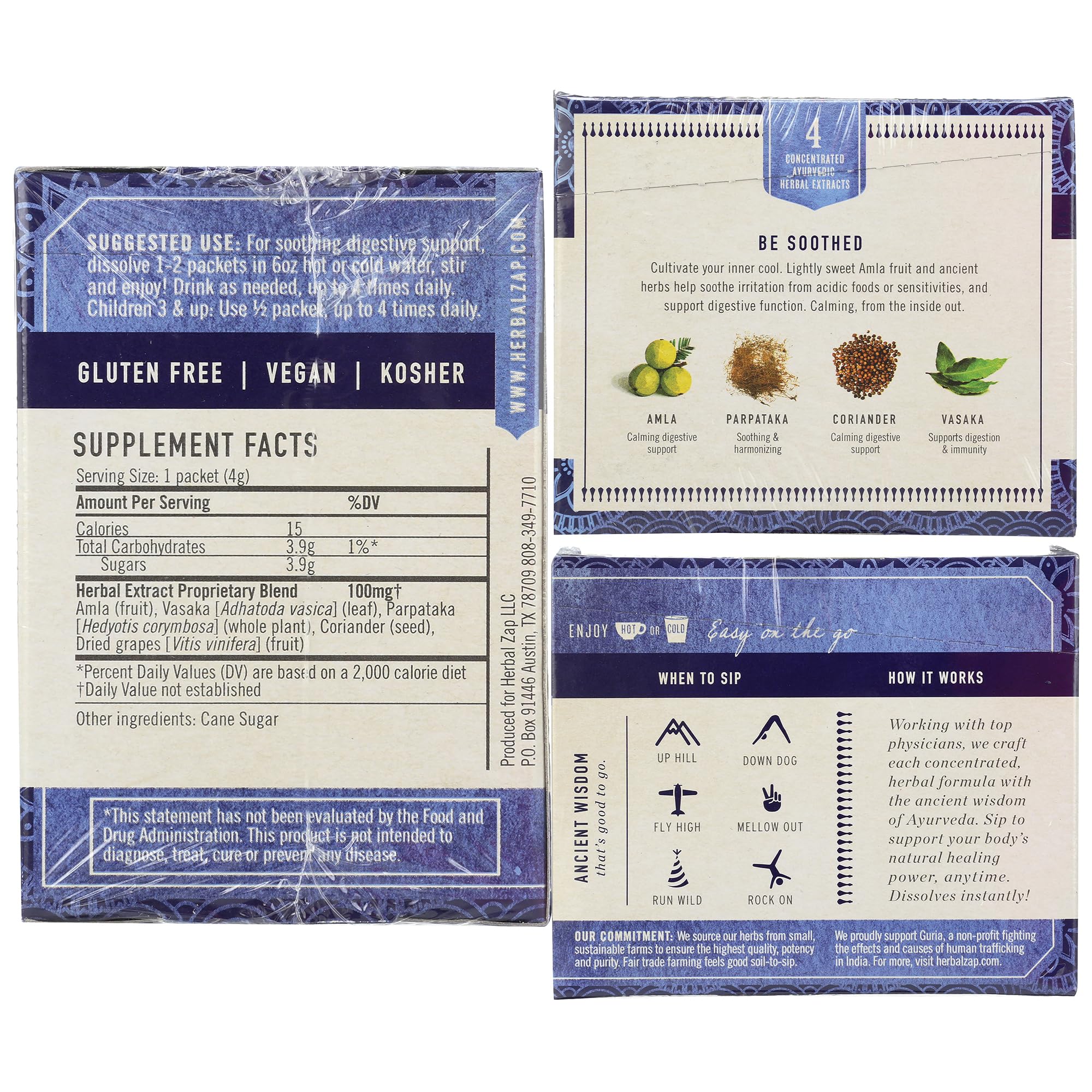 Herbal Zap instant powder dissolves in hot or cold water for convenient digestion support
