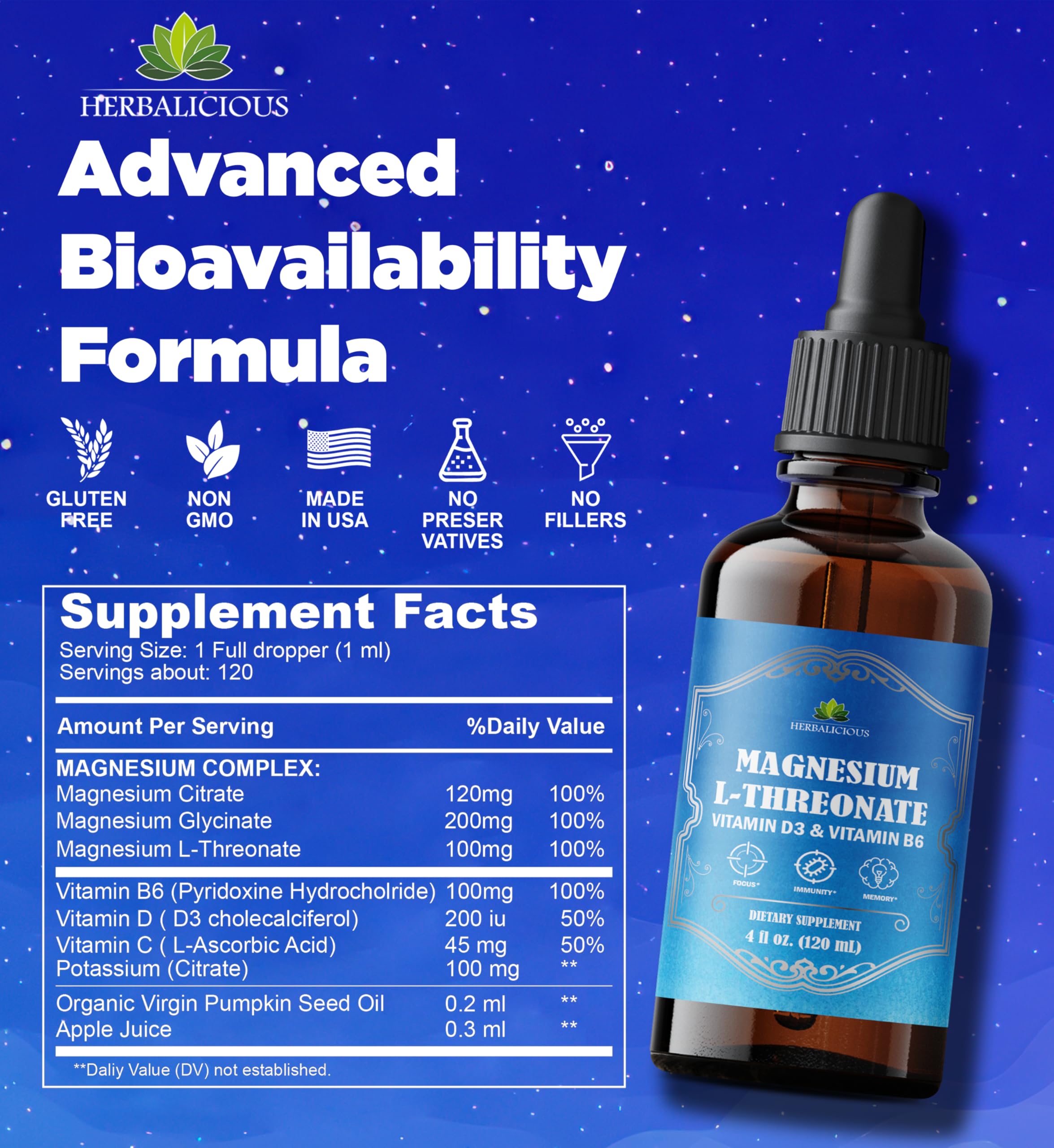 HERBALICIOUS drops in a glass for easy mixing in drinks.