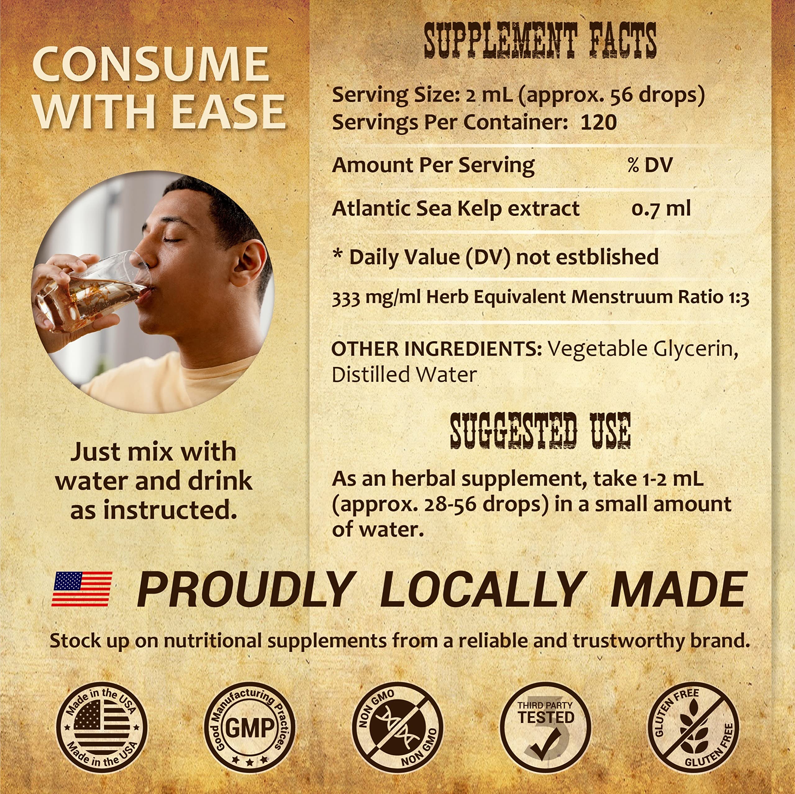 HERBALICIOUS iodine drops bottle label close-up reveals ingredients.