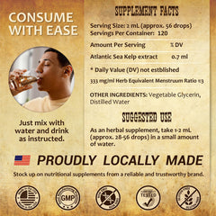 HERBALICIOUS iodine drops bottle label close-up reveals ingredients.