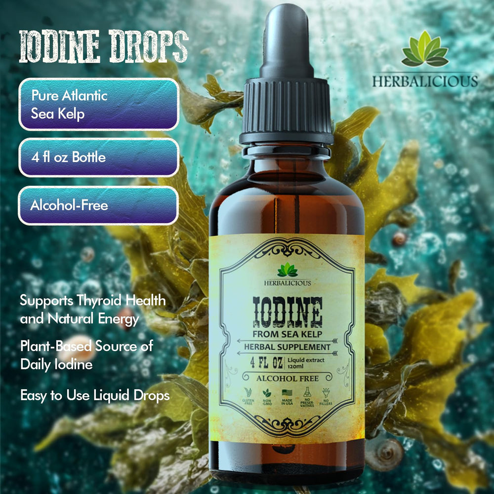HERBALICIOUS iodine drops dropper pour demonstrates simple dosing into water.