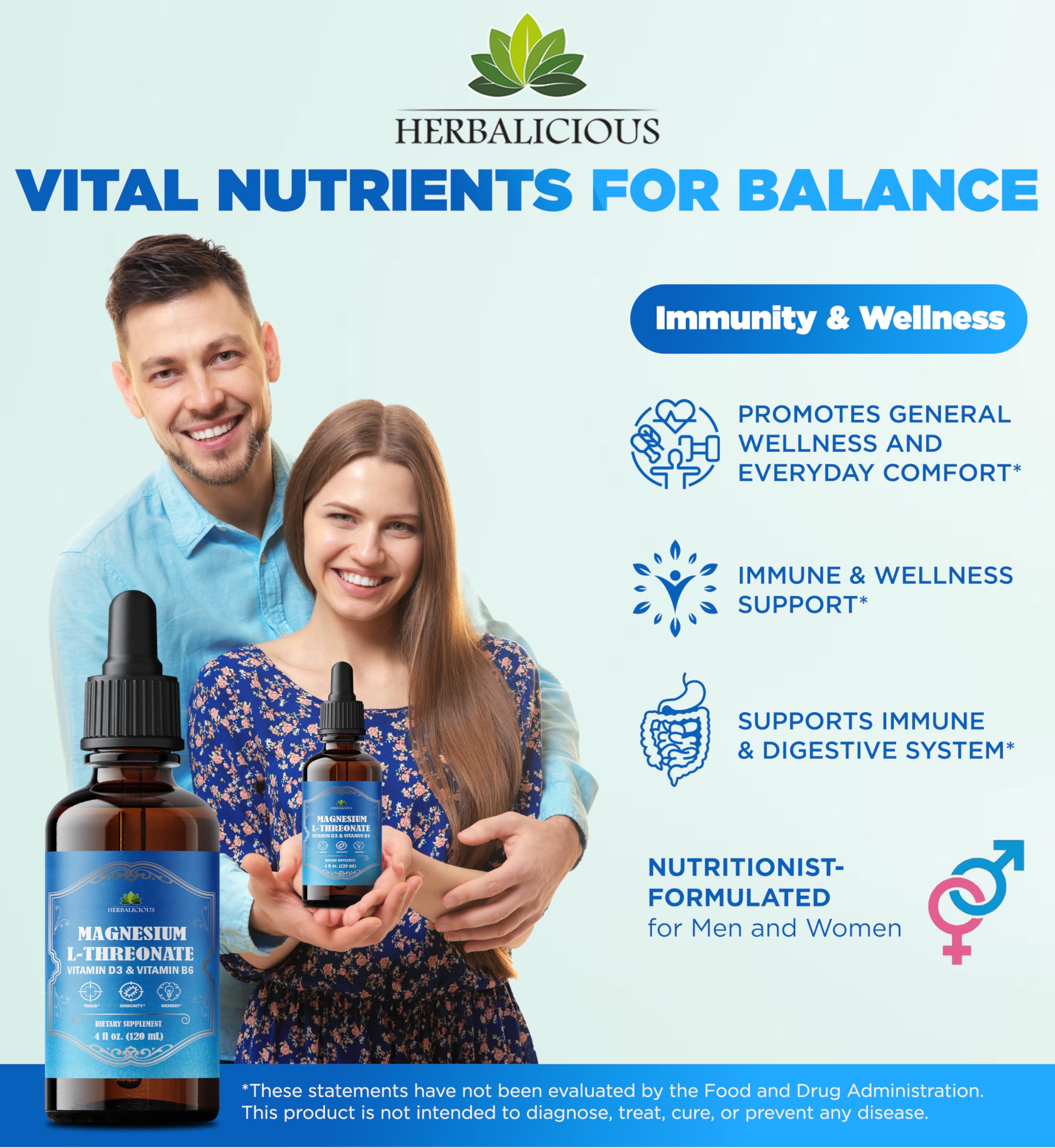 HERBALICIOUS dropper dispensing liquid drops for quick dosing and absorption, supporting daily energy.