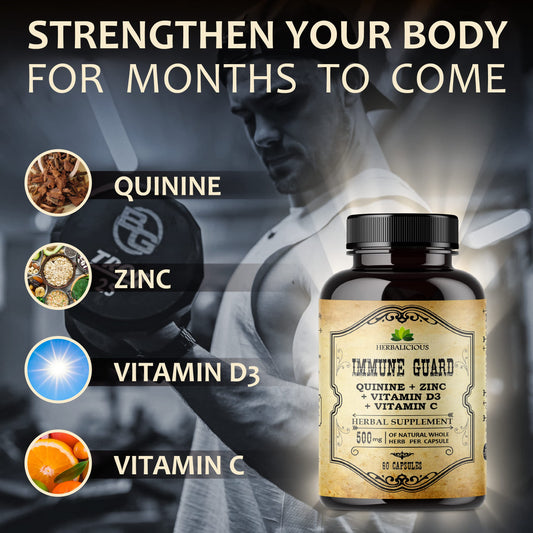 Herbalicious Quinine Immune Guard capsules ready for everyday gut-friendly wellness.