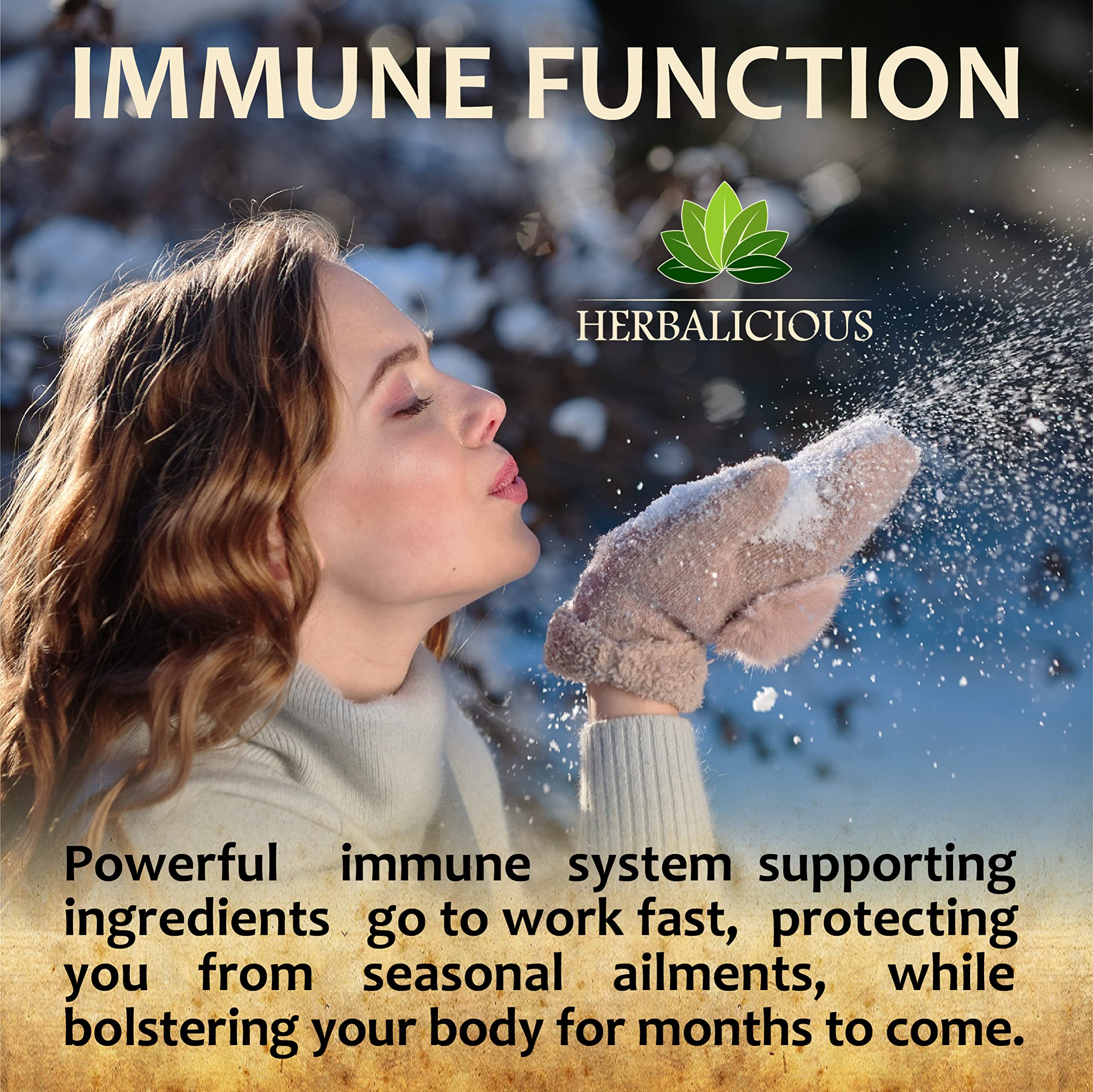 Herbalicious Quinine Immune Guard label close-up, non-GMO blend.