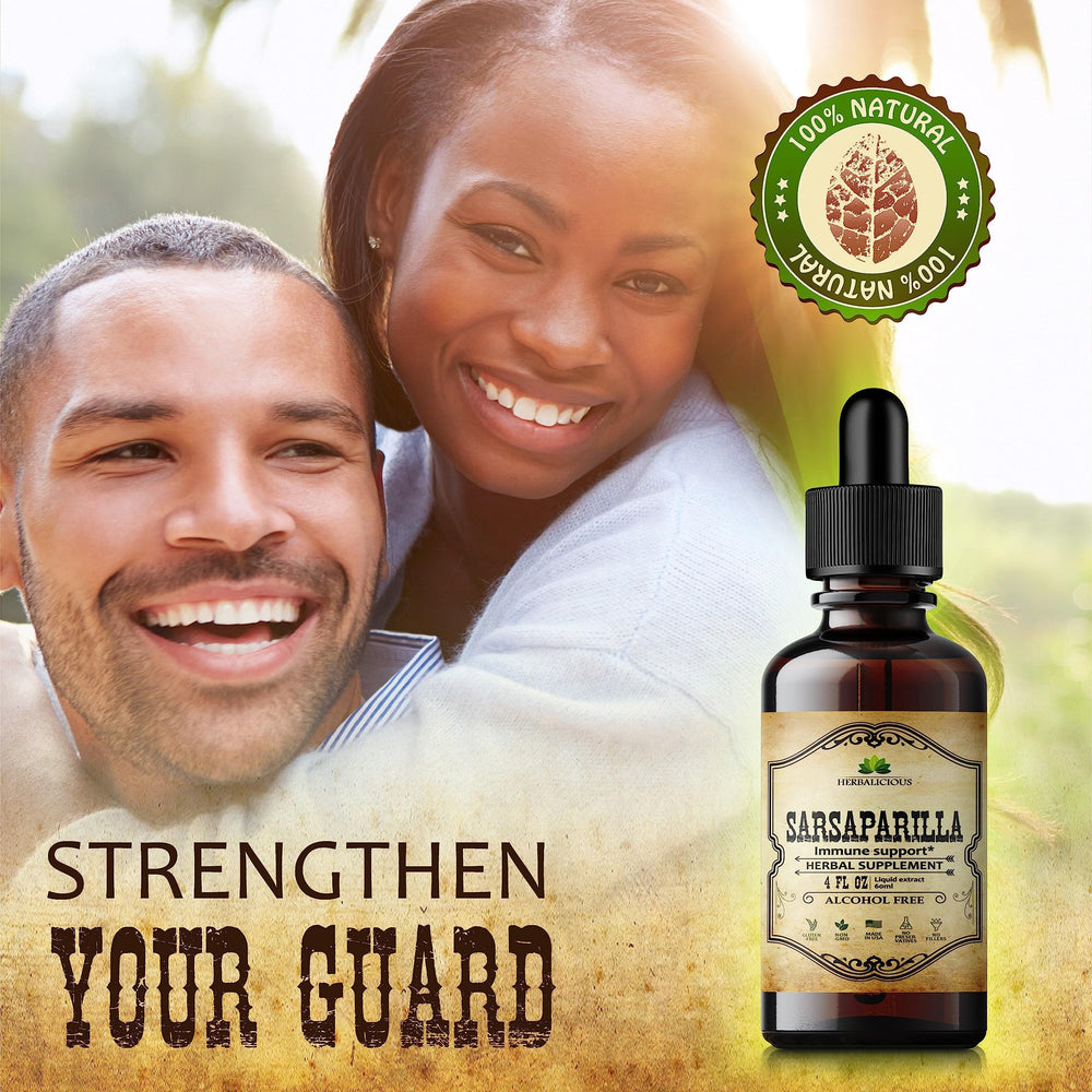 HERBALICIOUS Sarsaparilla Extract ingredients close-up—herbal roots and blend focus.