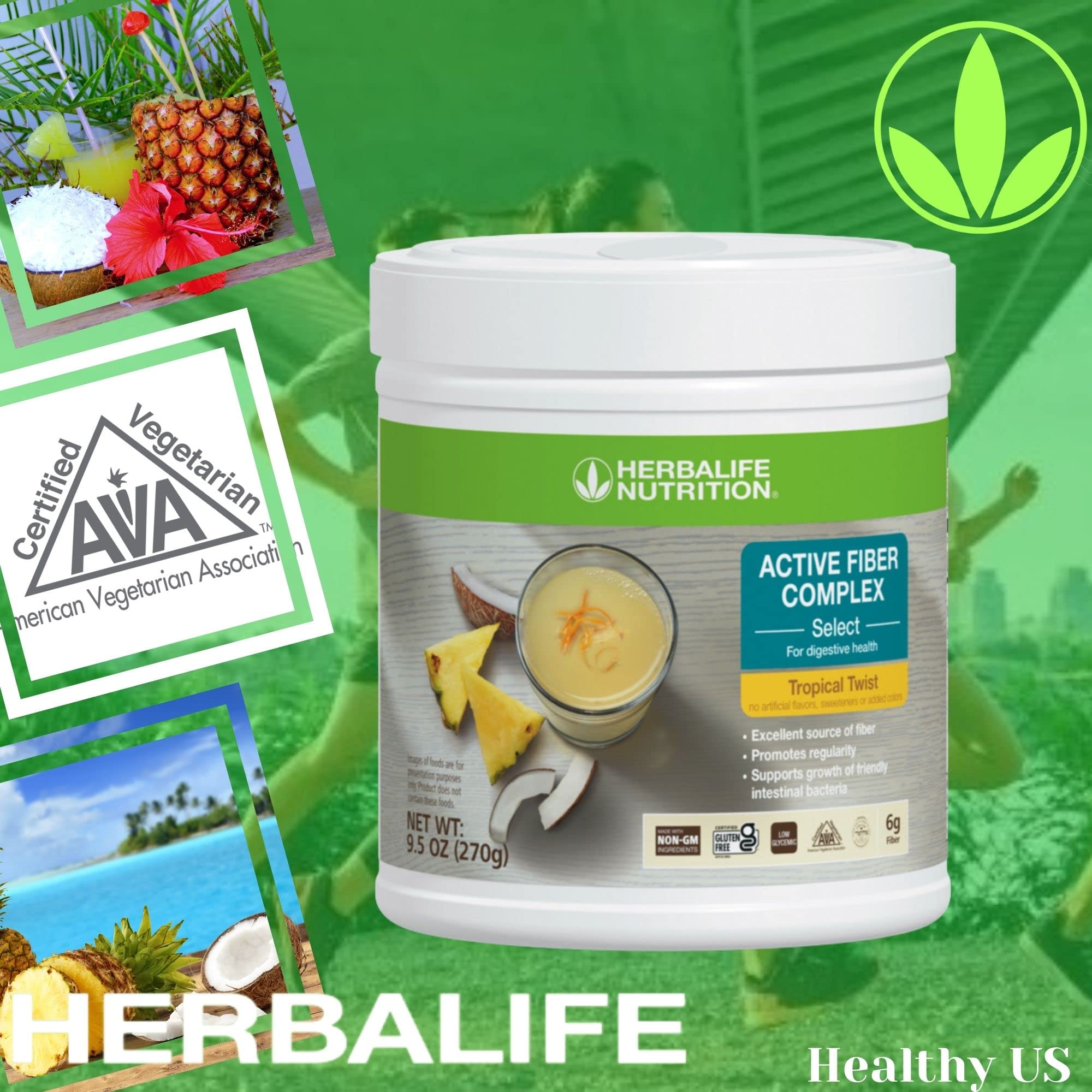 Herbalife Active Fiber Complex Tropical Twist dissolved in water for a refreshing fiber boost.