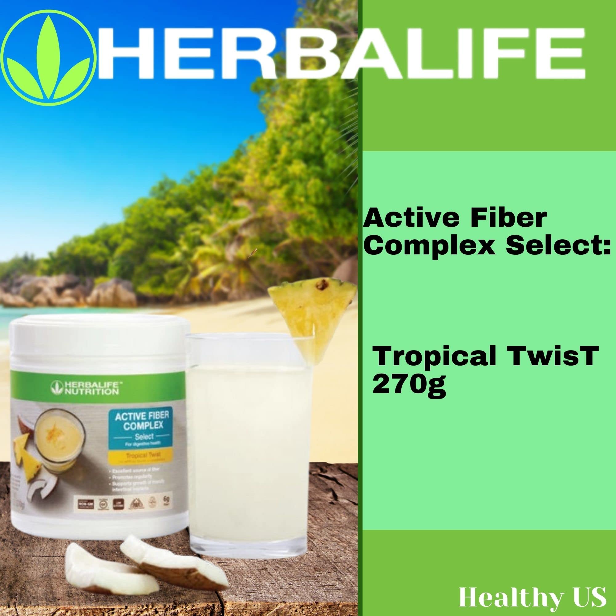 Herbalife Active Fiber Complex Tropical Twist tropical flavor profile enhances shakes.