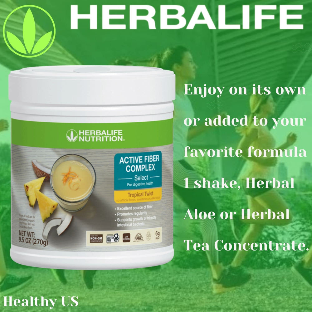 Herbalife Active Fiber Complex Tropical Twist measuring spoon in use for correct dose.