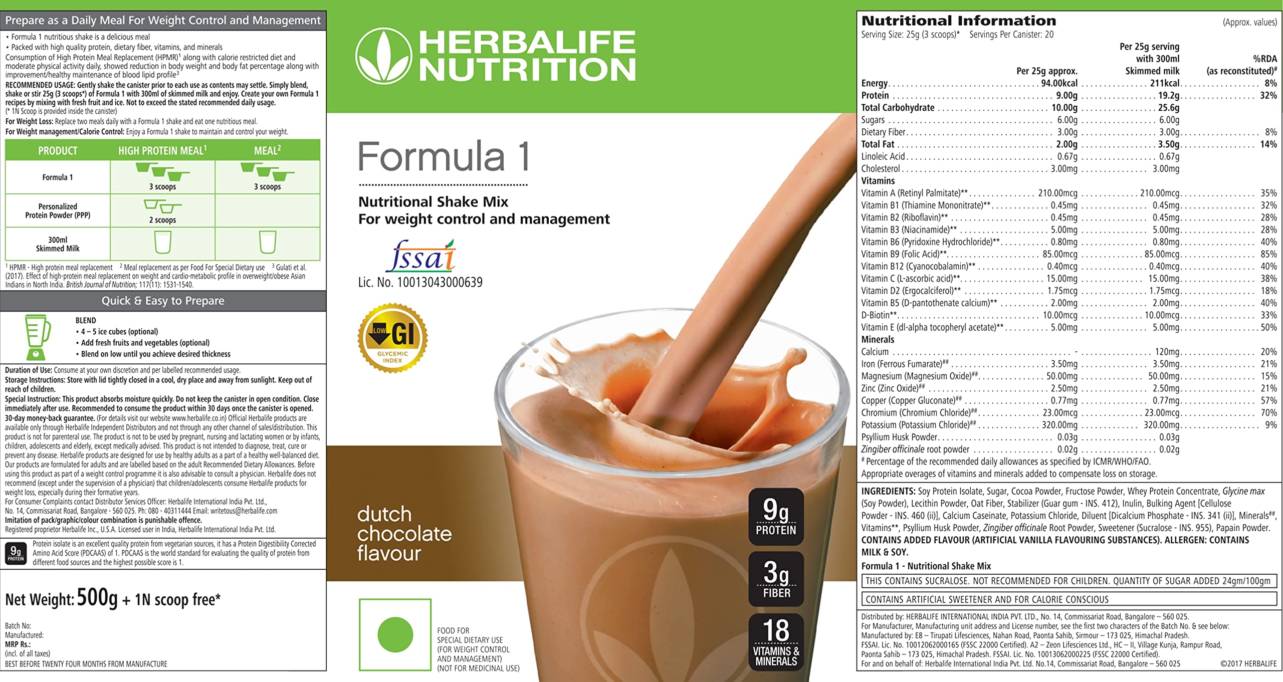 Herbalife Formula 1 Dutch Chocolate ingredients label close-up