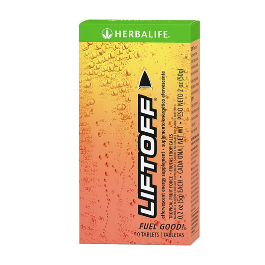 Herbalife Liftoff Tropical Fruit Force bottle with refreshing energy boost on the go.