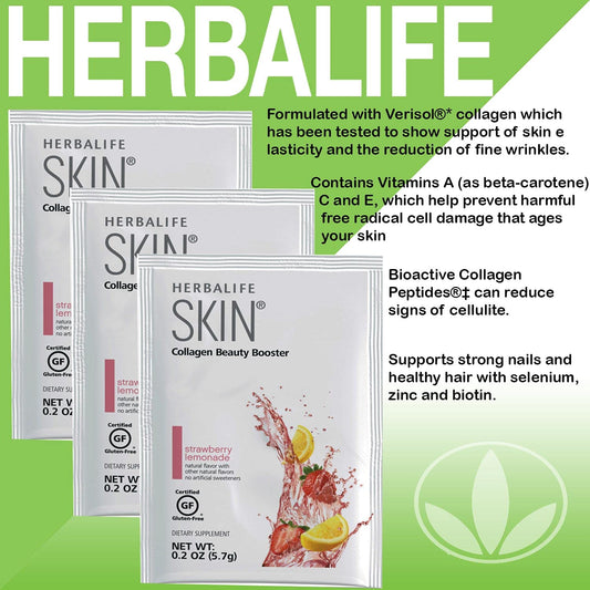 Herbalife Skin Strawberry Lemonade packet poured into water for quick skin-friendly hydration
